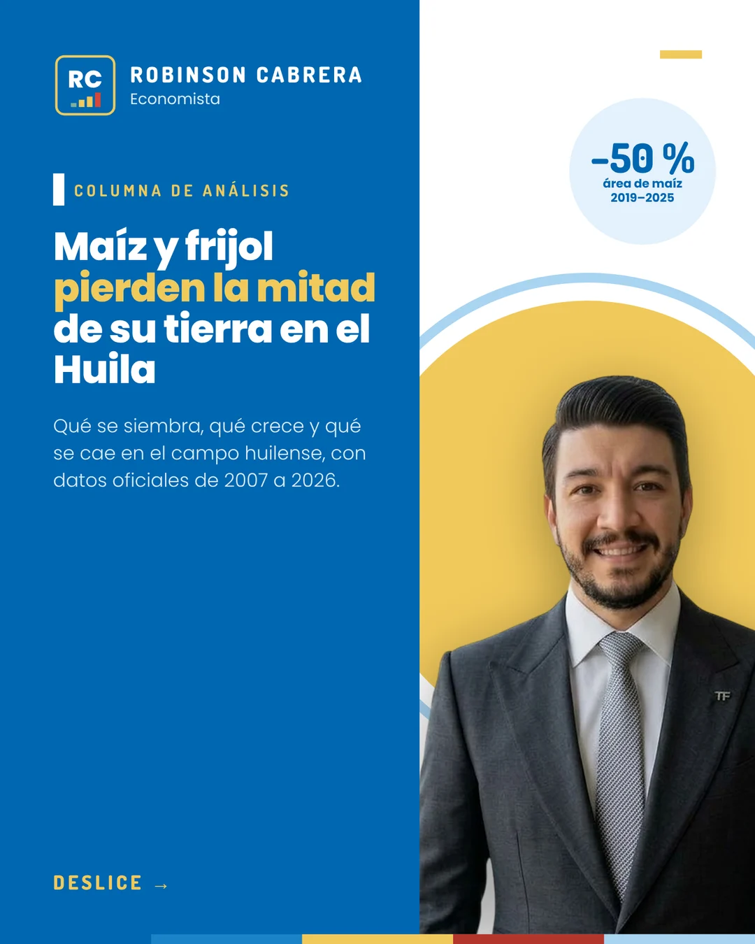 Portada de la columna: Maíz y frijol pierden la mitad de su tierra en el Huila